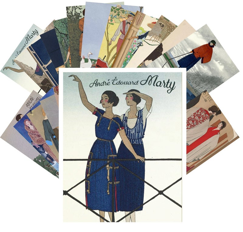 PIXILUV Vintage PostCards 24 pcs Vintage French Art Deco Magazines Illustrations - Image 1